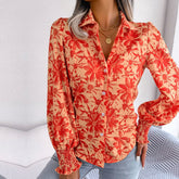Aminah - Orange Floral Bishop Sleeve Blouse